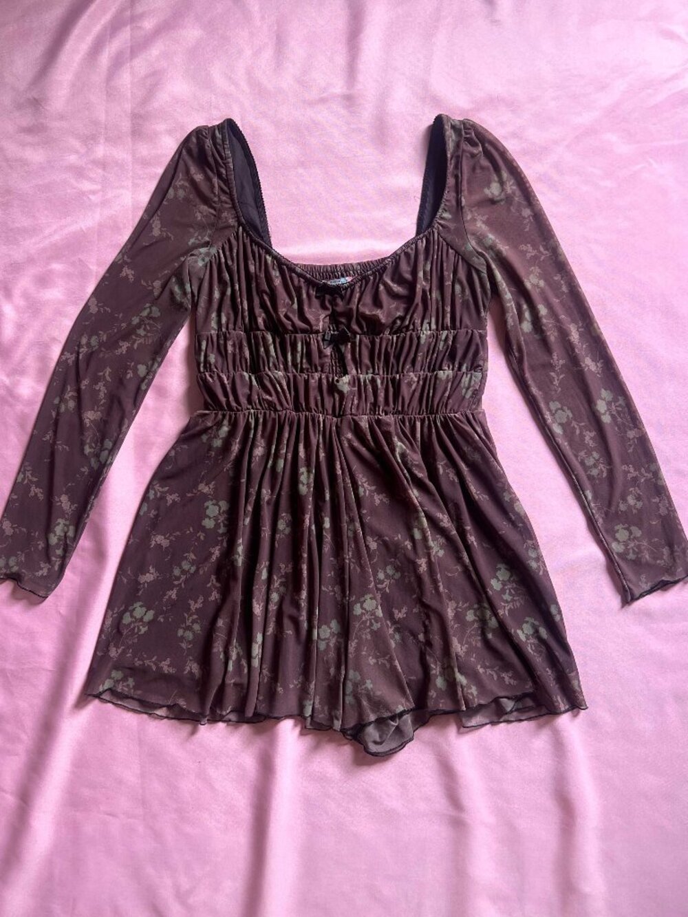 Urban Outfitters Brown Floral Mesh Romper